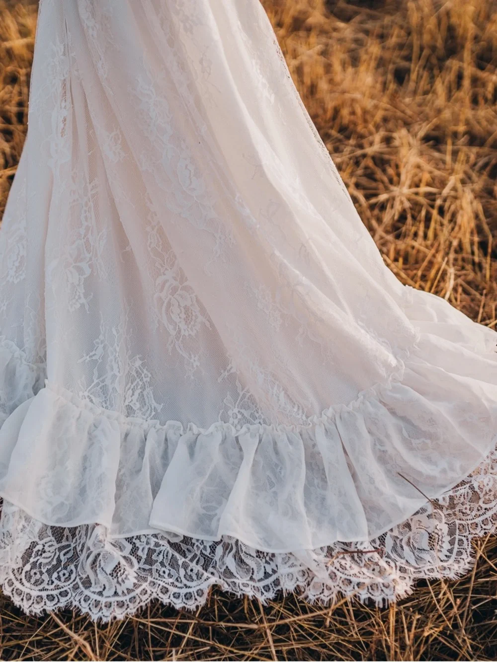 Cottagecore bohemian White Off Shoulder Lace High Low Maxi Dress, Size 4/5